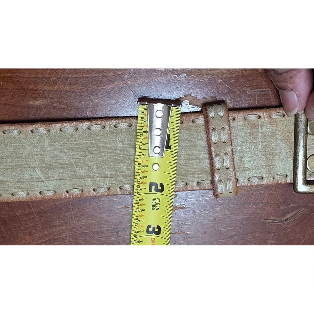 Brave Beltworks Leather Belt Mens 34 Tan Whipstitch Brass Buckle Canada Made